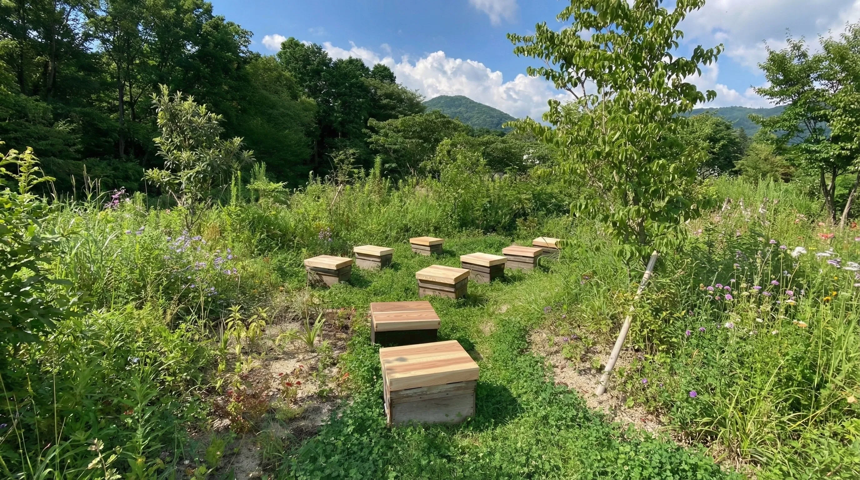 山梨県上野原の養蜂場と山